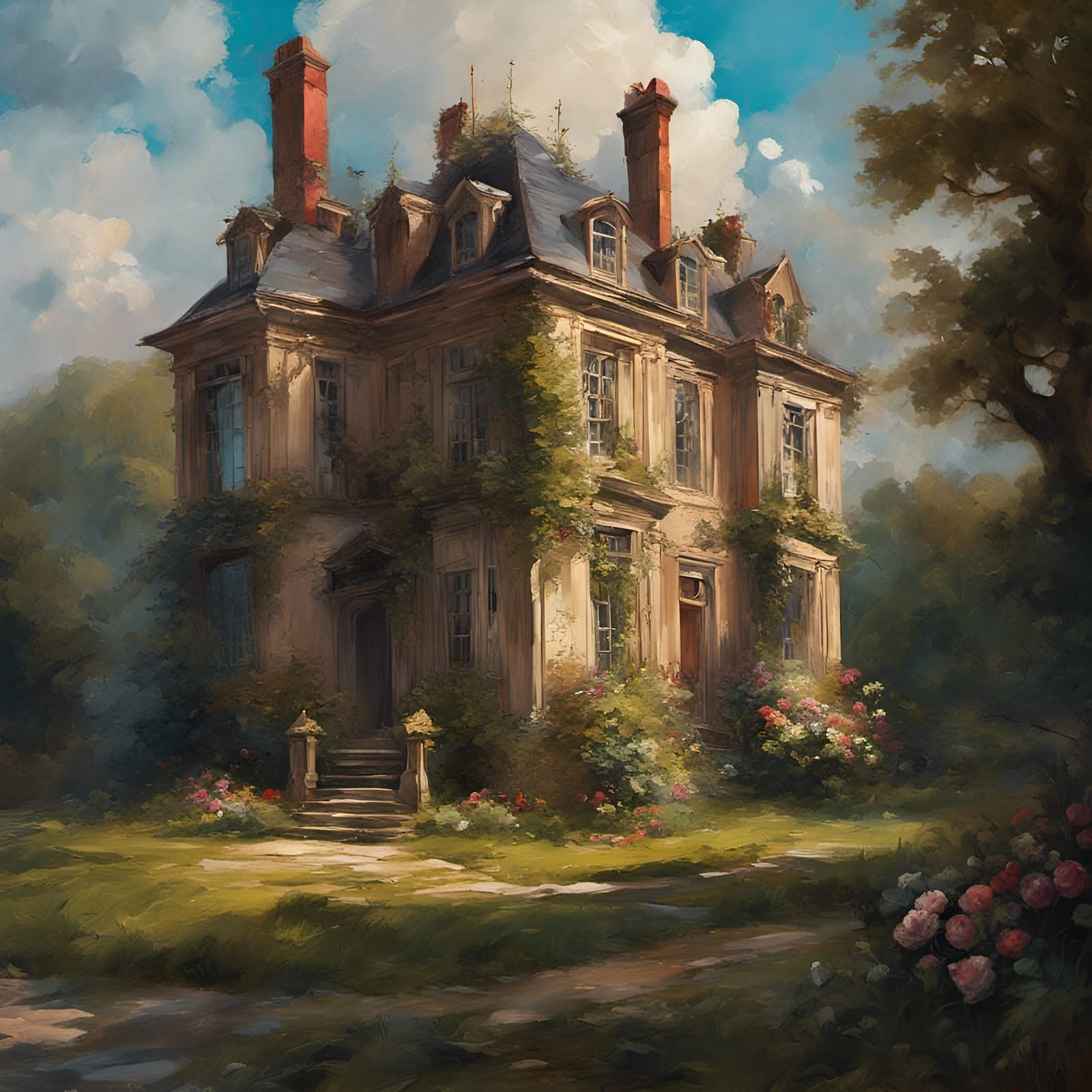 Beautiful Rococo oil painting of English countryside dark bold colors ...