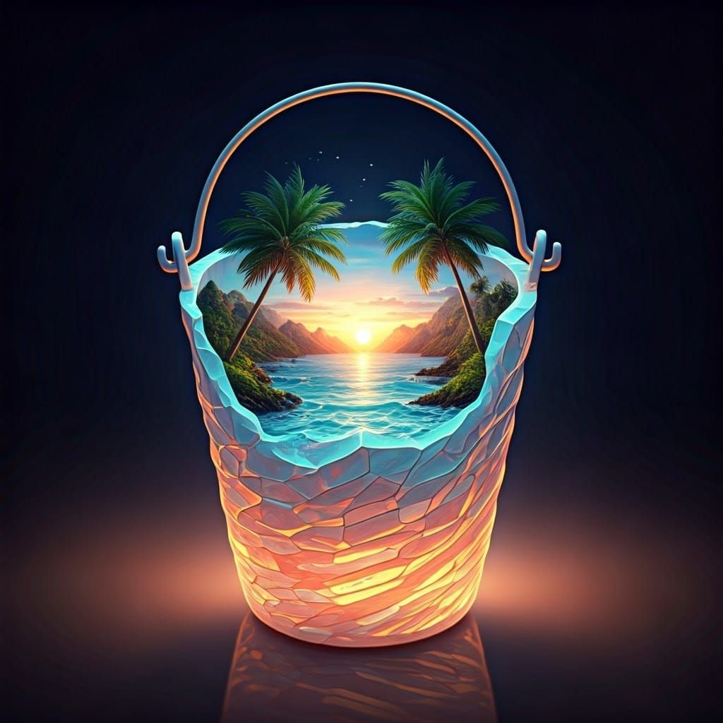 Radiant Crystal Bucket Unfolds Whimsical Tropical Coastlines