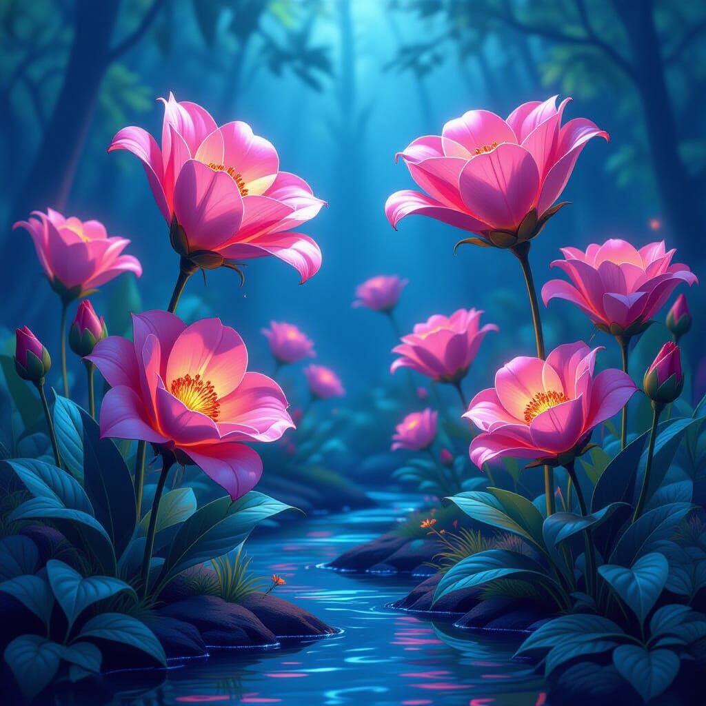 Electric Flowers Bloom in Futuristic Garden