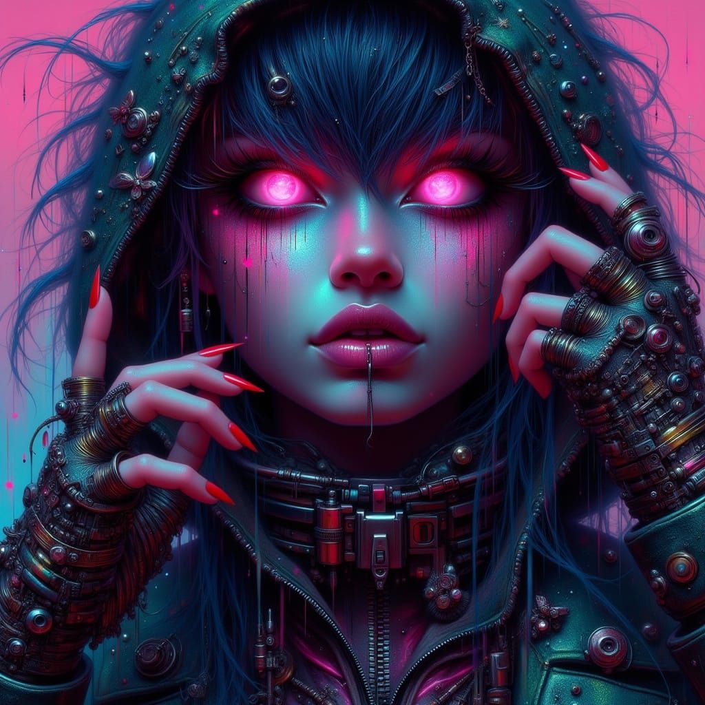 Enigmatic Cyberpunk Siren in Futuristic Holographic Skin