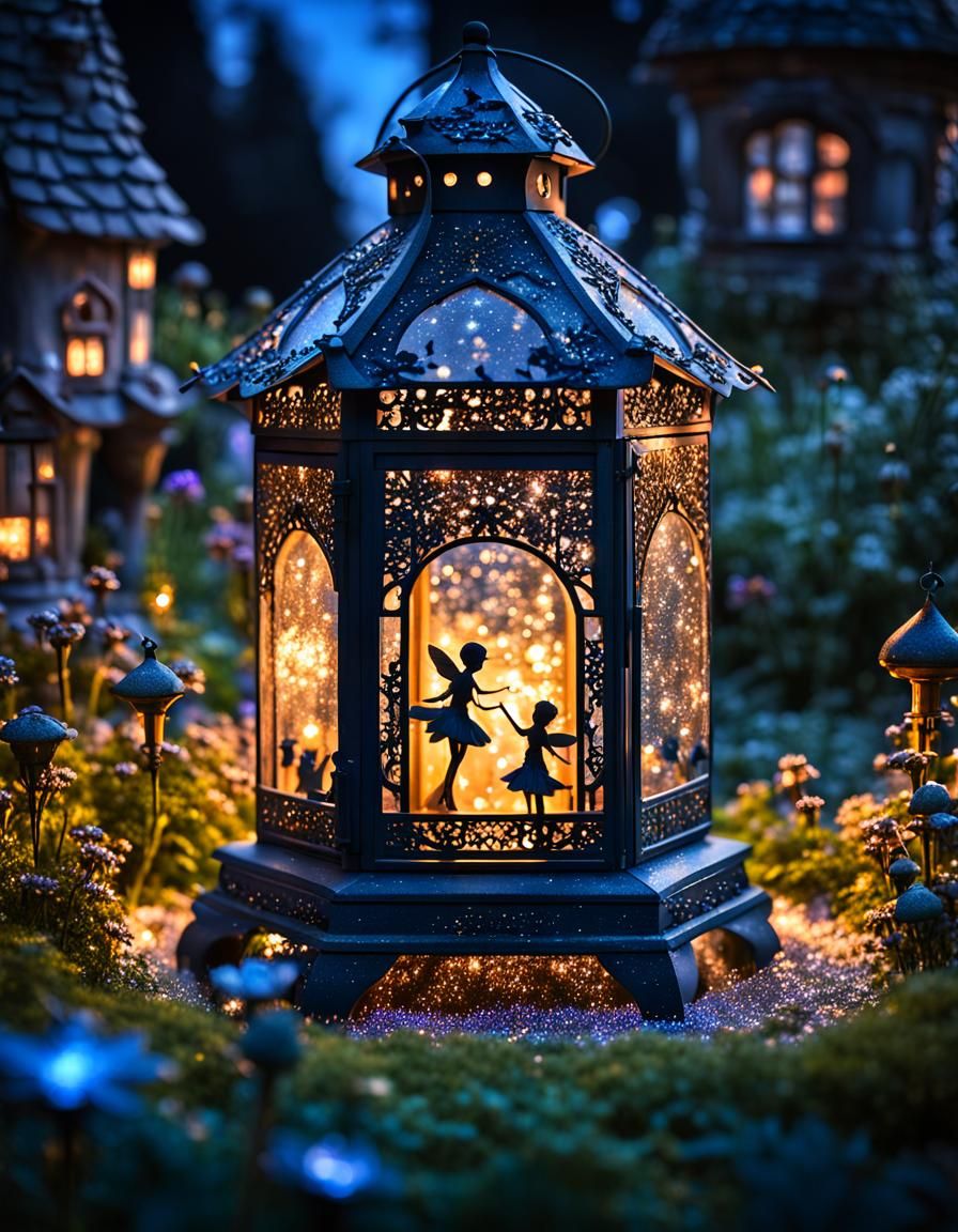 Fairies and fireflies work together to keep a garden lantern lit  by @JoCori
