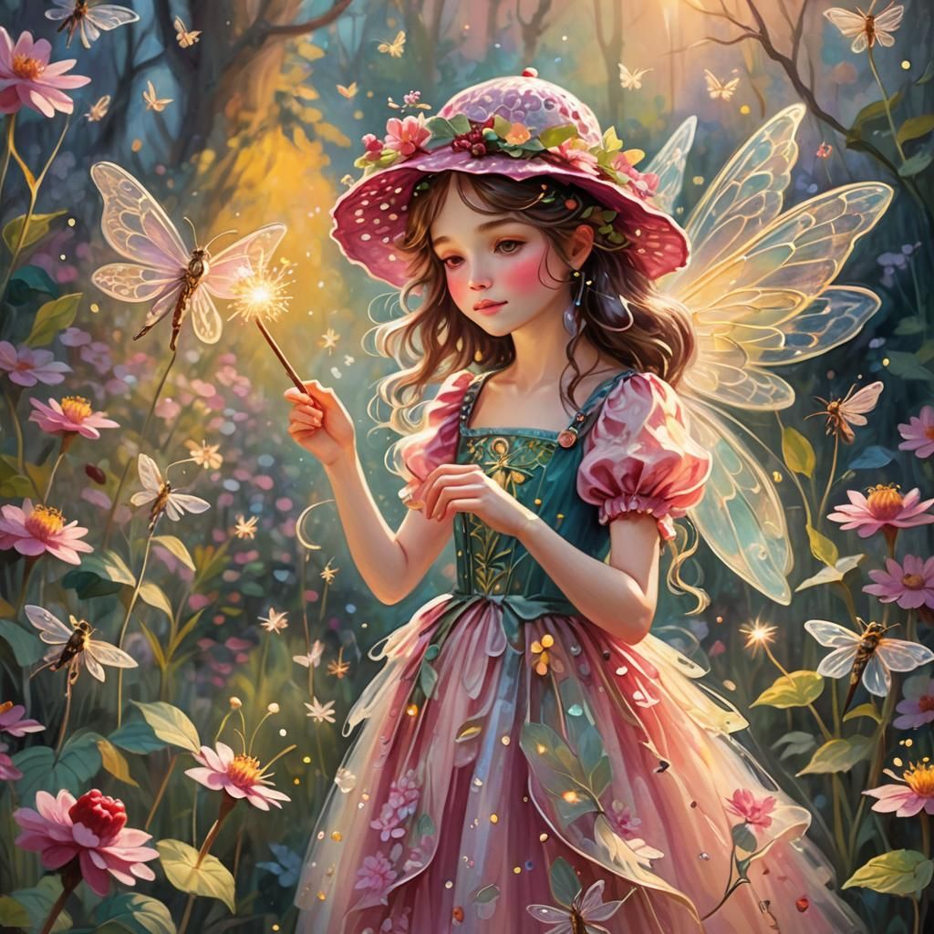 Whimsical Fairy in a Flower Garden