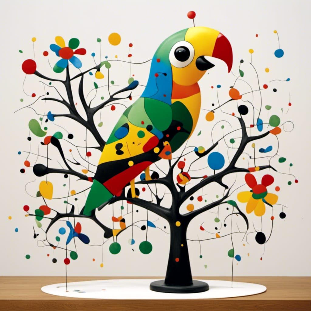 <lora:Marvellous Miro:1.0> Colourful parrot on a mechanical tree