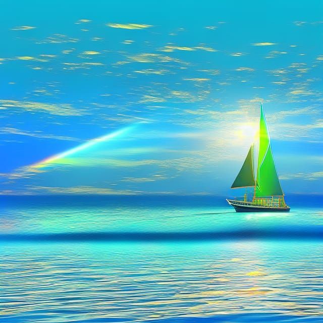 Some where over the rainbow, bright blue sea, sailing boat, ...