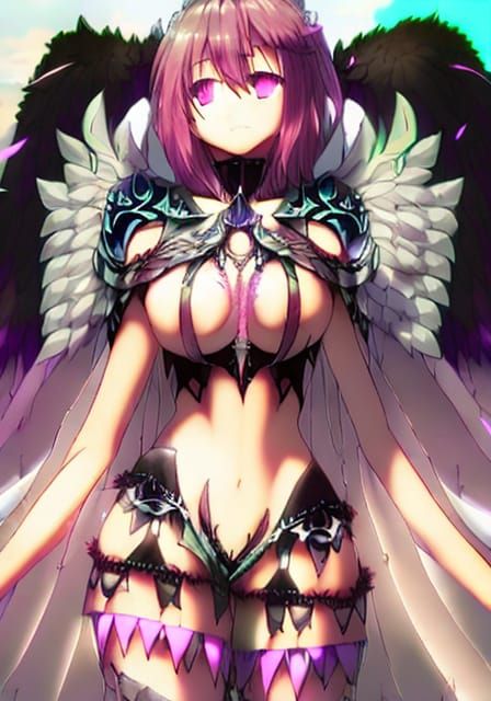 Attractive angel Queen in strapless skimpy transparent black...