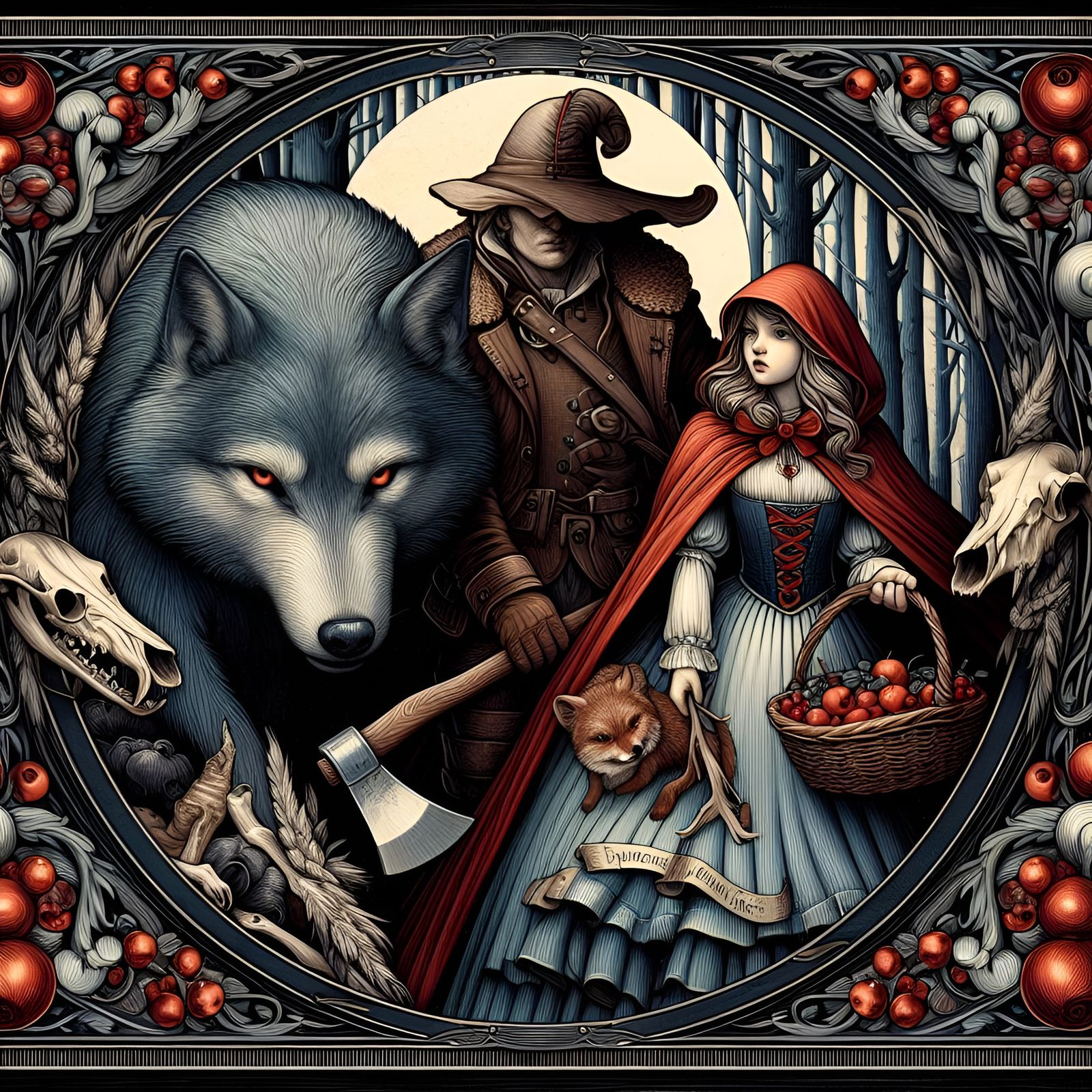 Little Red Riding Hood, the wolf and the hunter