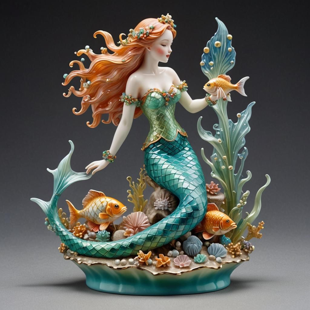 Enameled Glass Mermaid Figurine  by @Strandberg