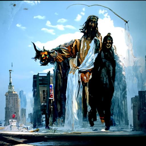 New York you see Jesus walking down the street carrying a cr...