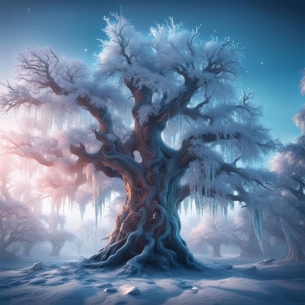 Icy tree - AI Generated Artwork - NightCafe Creator