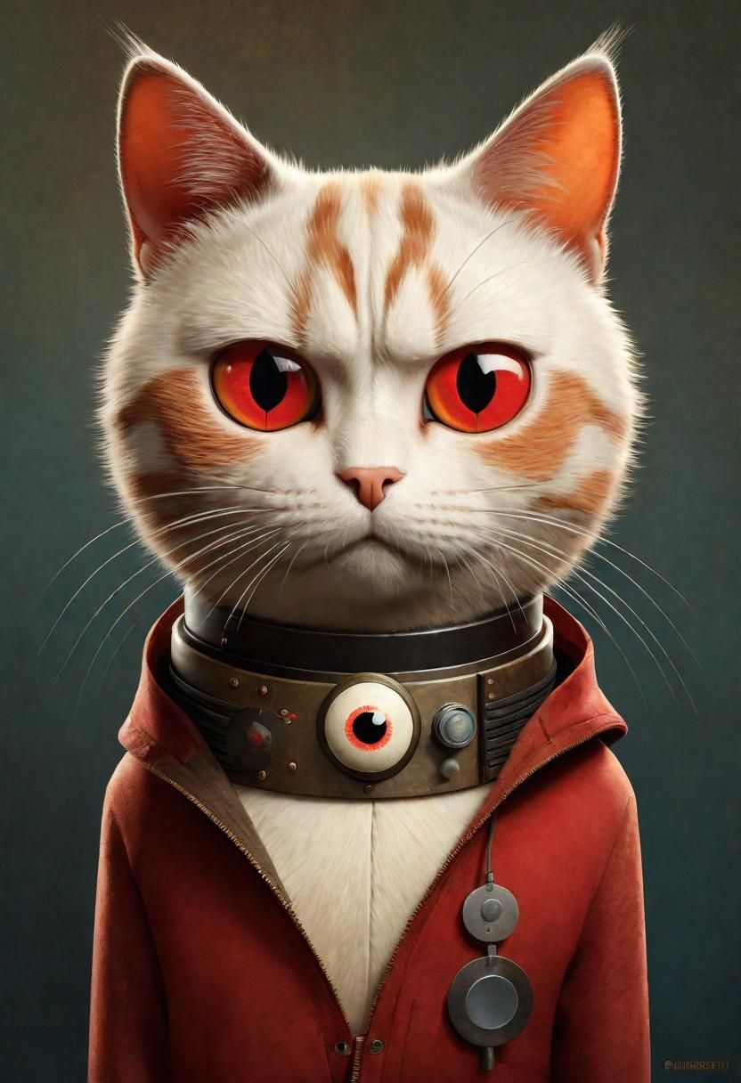 Angry Cyborg Cat Portrait in Pixar Style