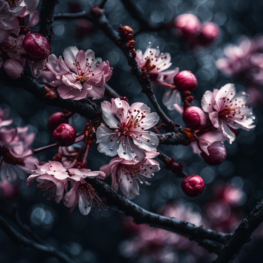 Dark moody cherry blossom