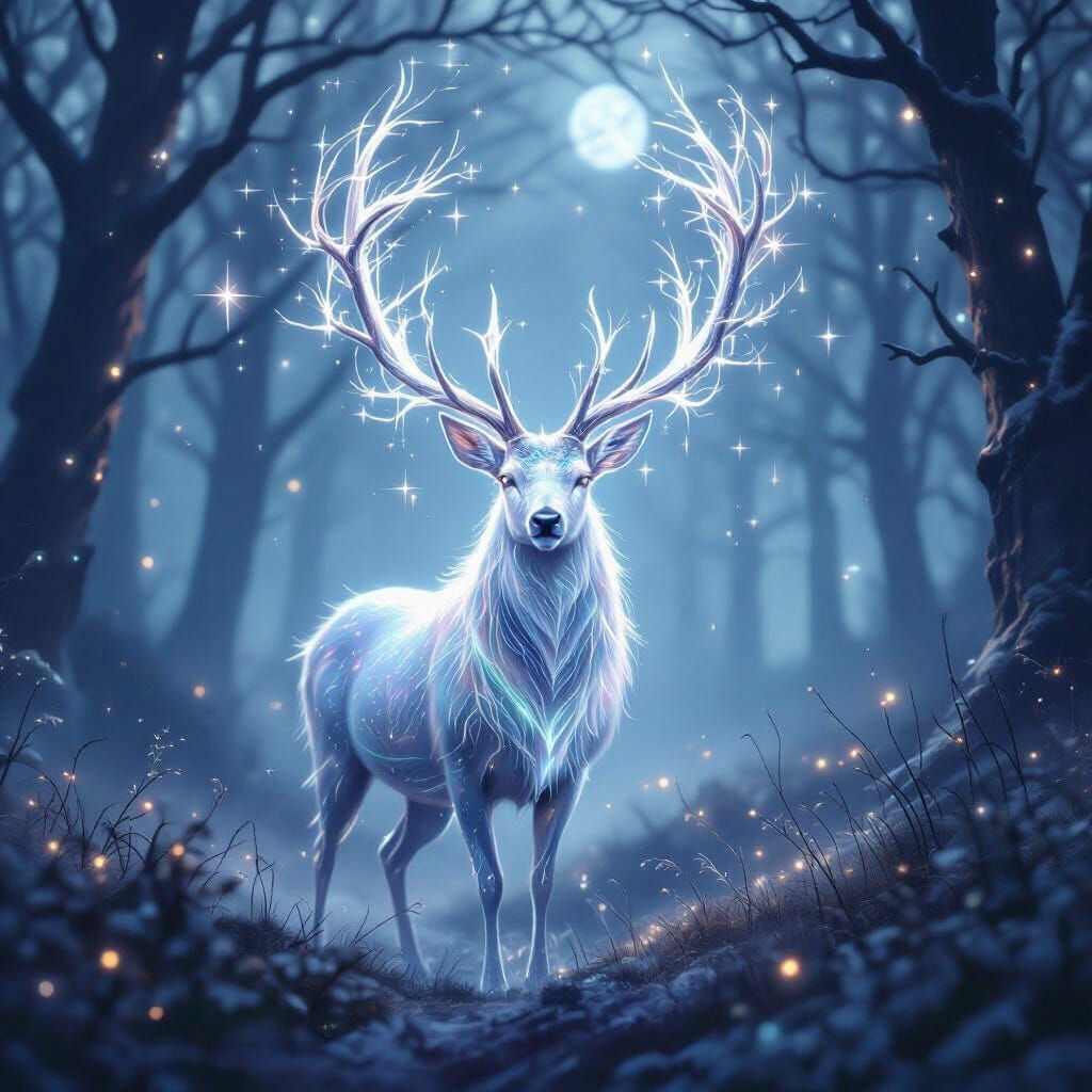 "Create a breathtaking, ethereal scene set in a mystical, moonlit forest bathed in a soft, otherworldly ...  by @elitzur