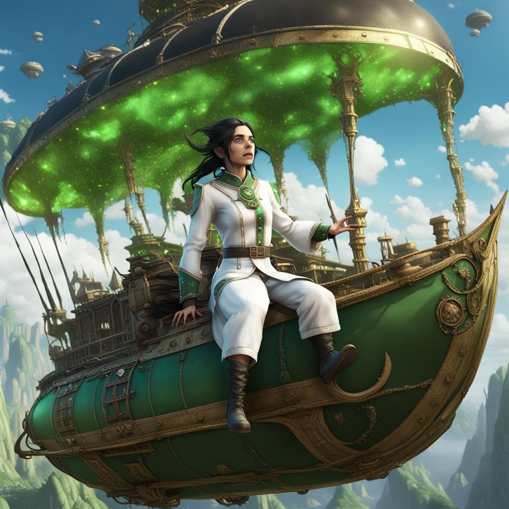 green skinned, female elf, tusks protruding from mouth, blac...