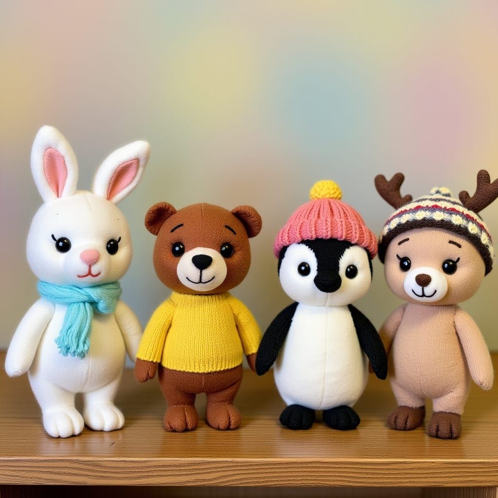 Charming Felted Animals on a Rustic Shelf