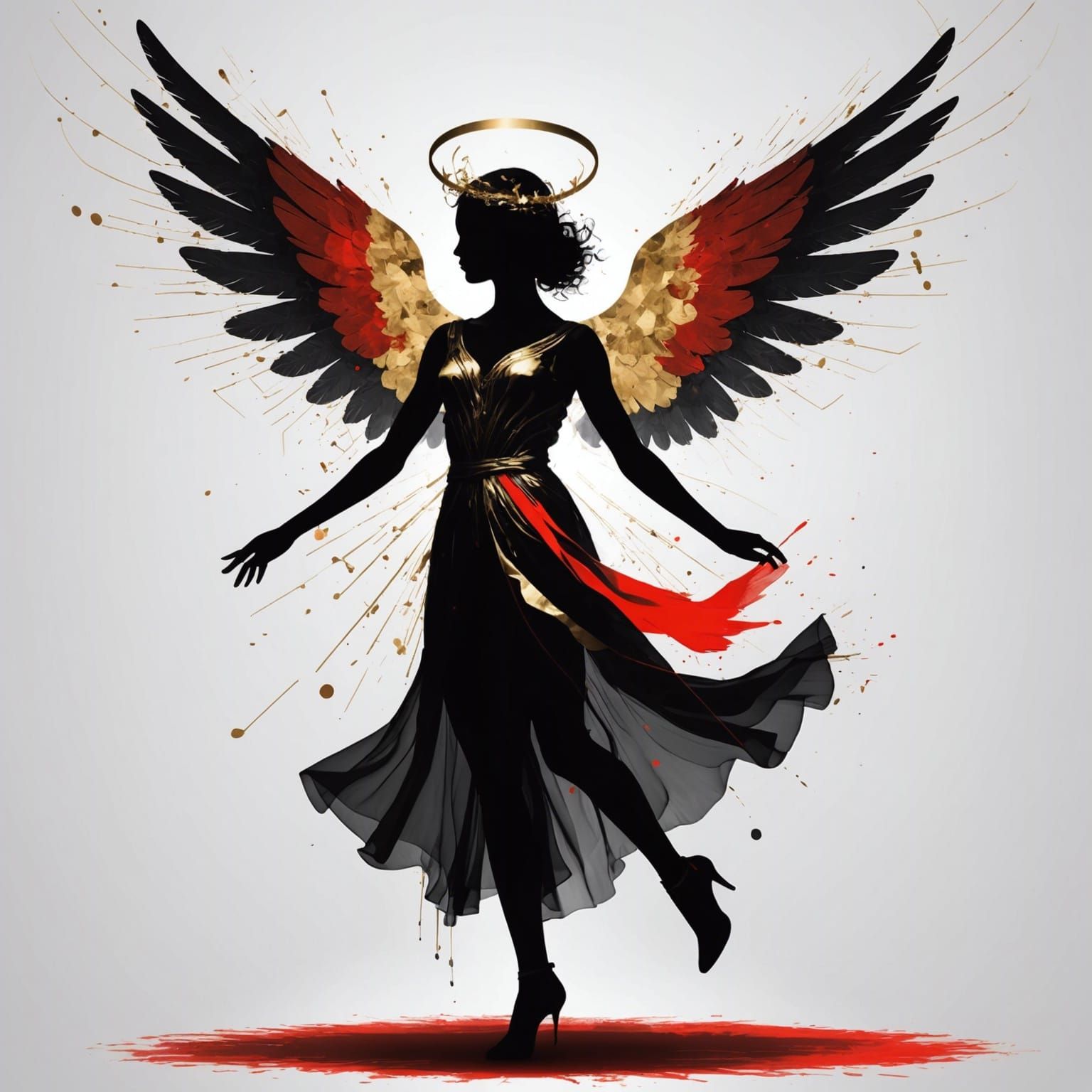 Angelic Silhouette with Devil Shadow: Digital Art