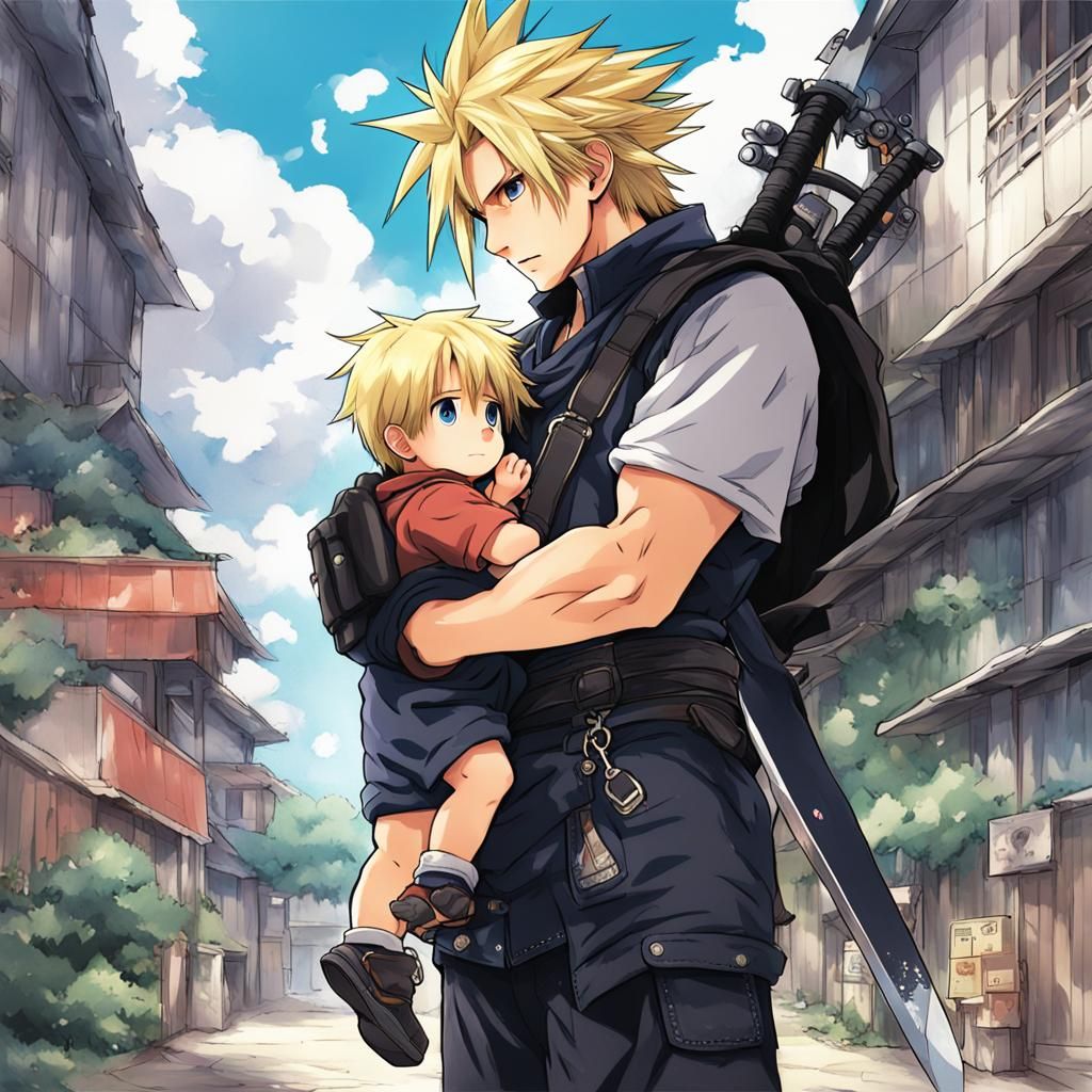 Cloud Strife and Child, Anime Style