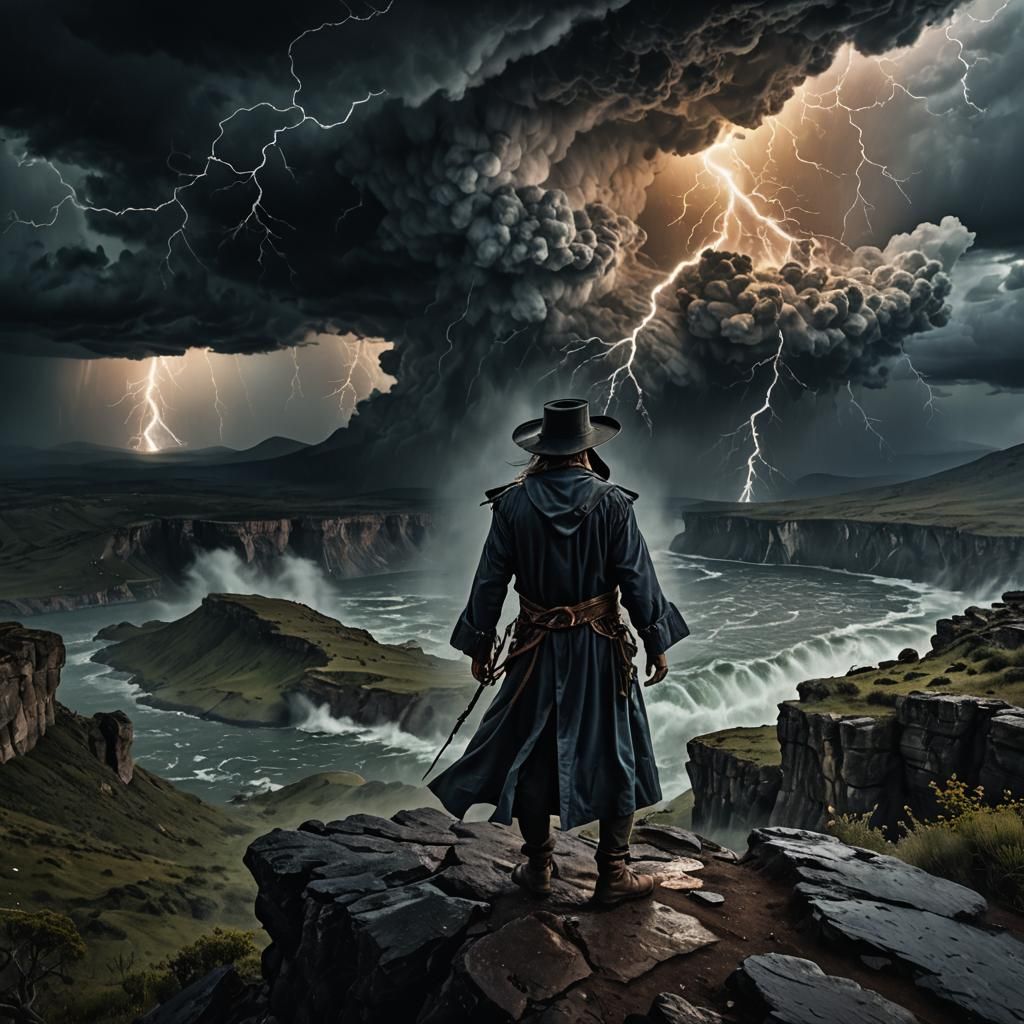 Fantastical intricate art, a sorcerer of the elements is see...