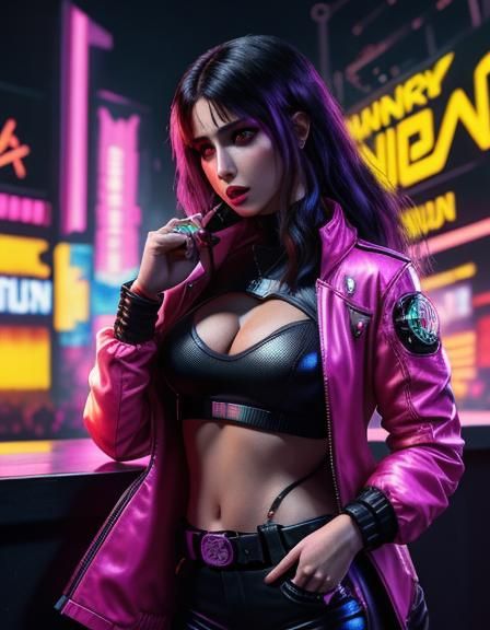 Cyberpunk Nightclub Scene with Dancing Woman