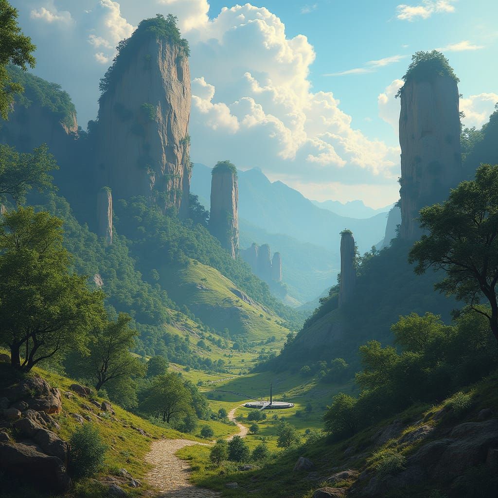 Surreal Fantasy Landscape with Ancient Ruins