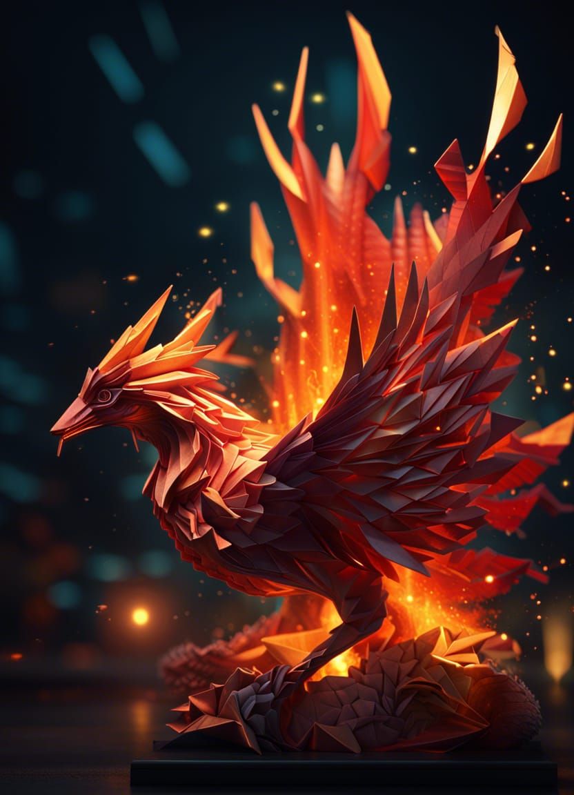 origami fire phoenix  by @barmbarm