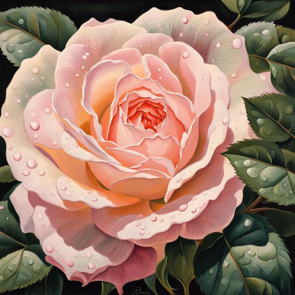 Delicate Pink Rose in Gouache Painting Style