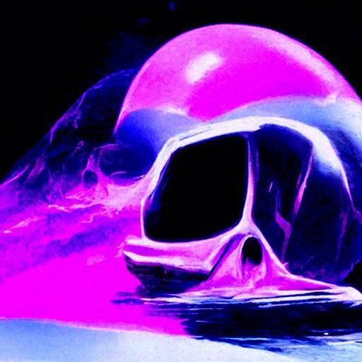 synthwave skull floating in void