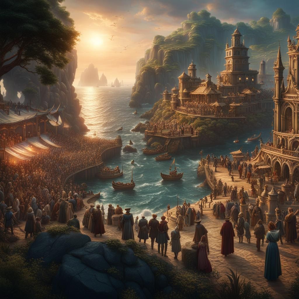Crowd at the seaside forming the writing
