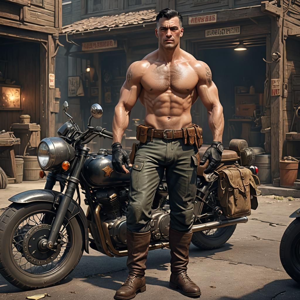 Military Officer and Motorcycle: Dark Fantasy Concept Art