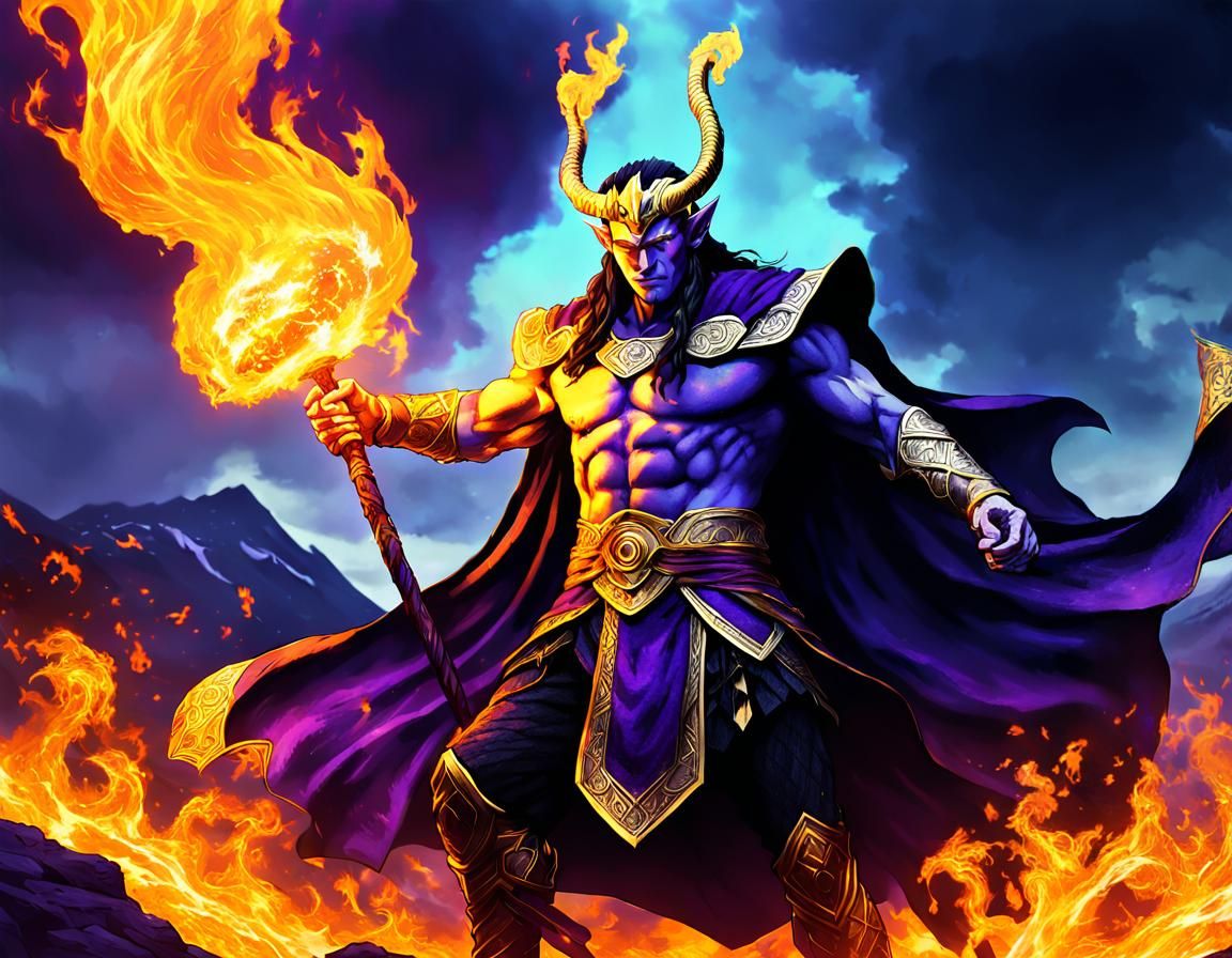 a reimagination of norse mythological loki as a fire giant i...