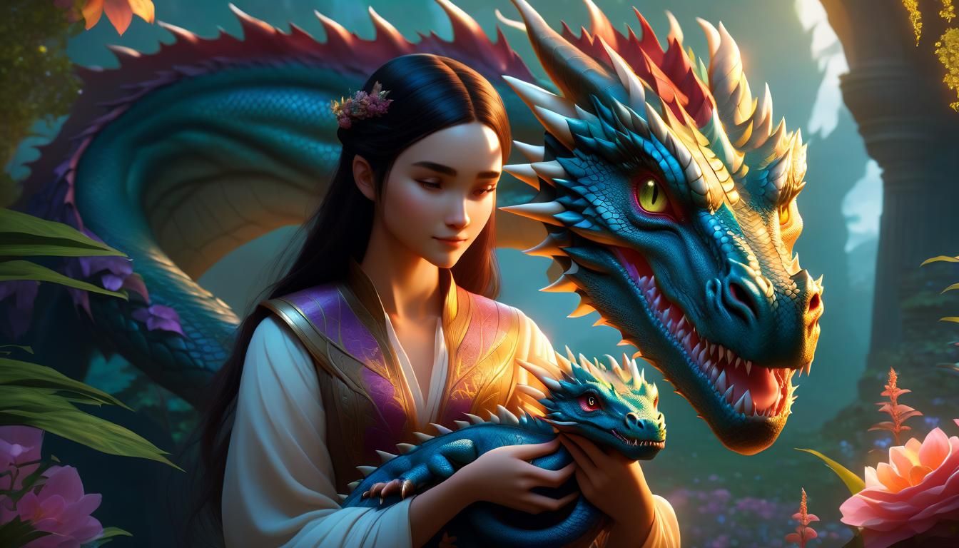 Girl with Dragon Pet