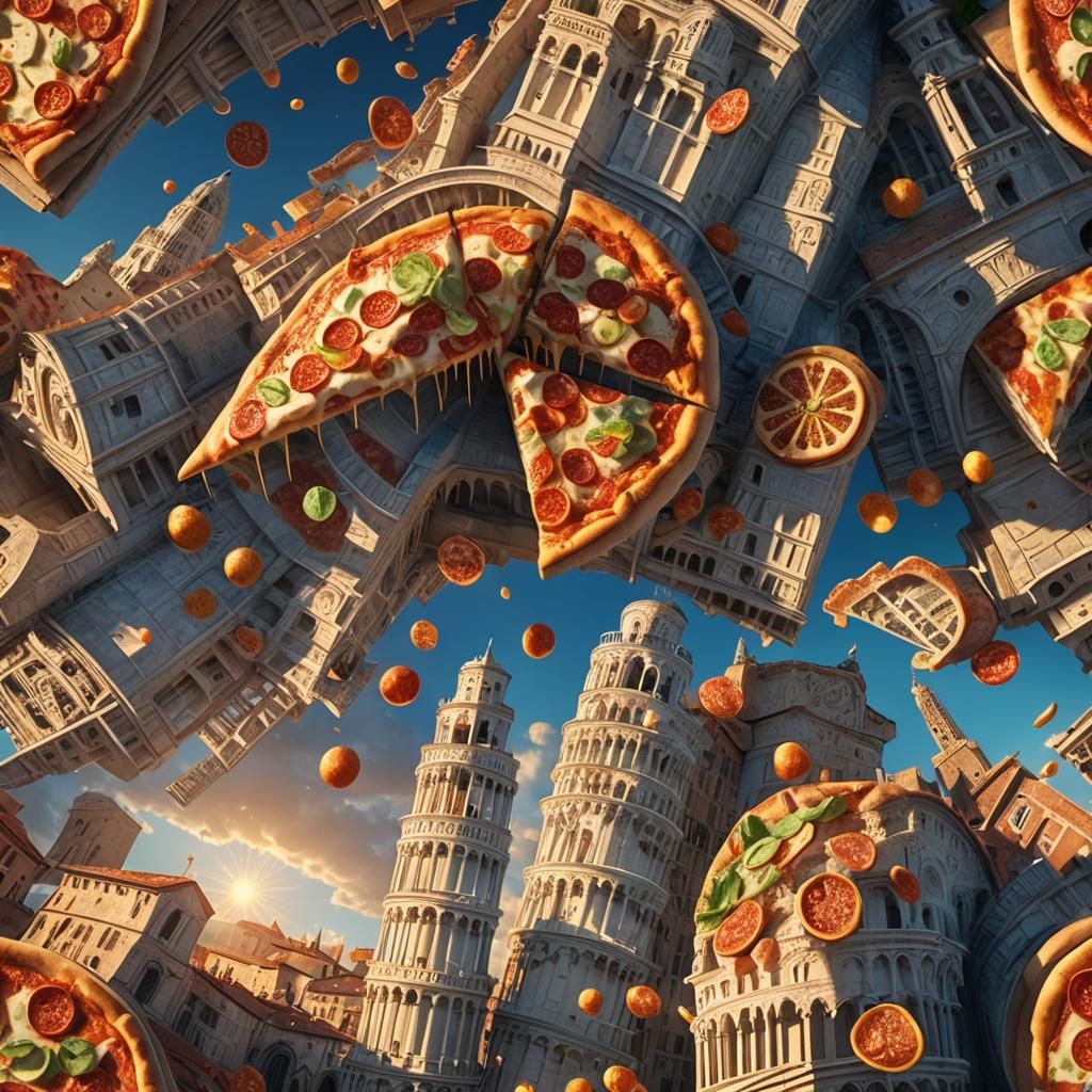 Giant Pizza Floats Over Leaning Tower of Pisa