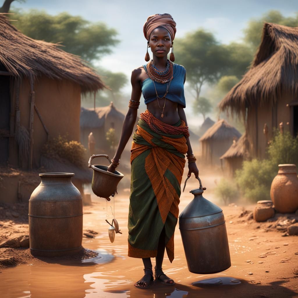 african woman with no skirt
fetching water in the middle of ...