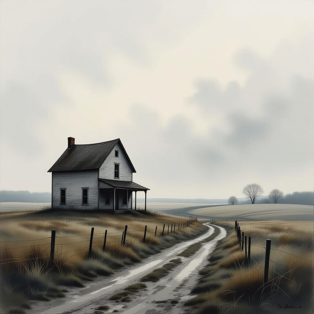 Solitary House in Desolate Landscape