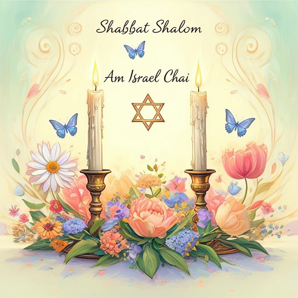 Shabbat Shalom with Star of David and Candles