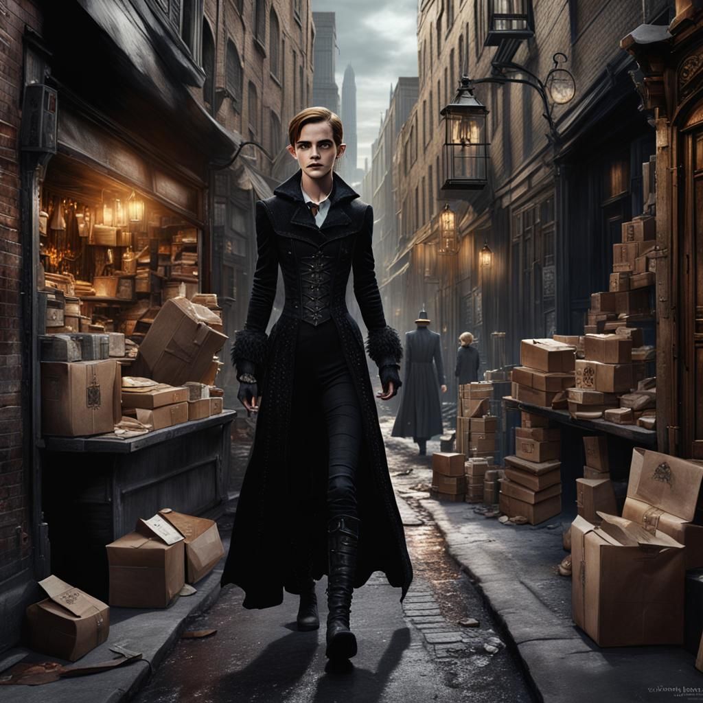 Emma Watson shops in The Alley, Chicago. She is dressed in h...