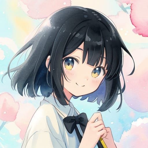 Watercolor Anime Girl with Whimsical Brushstrokes