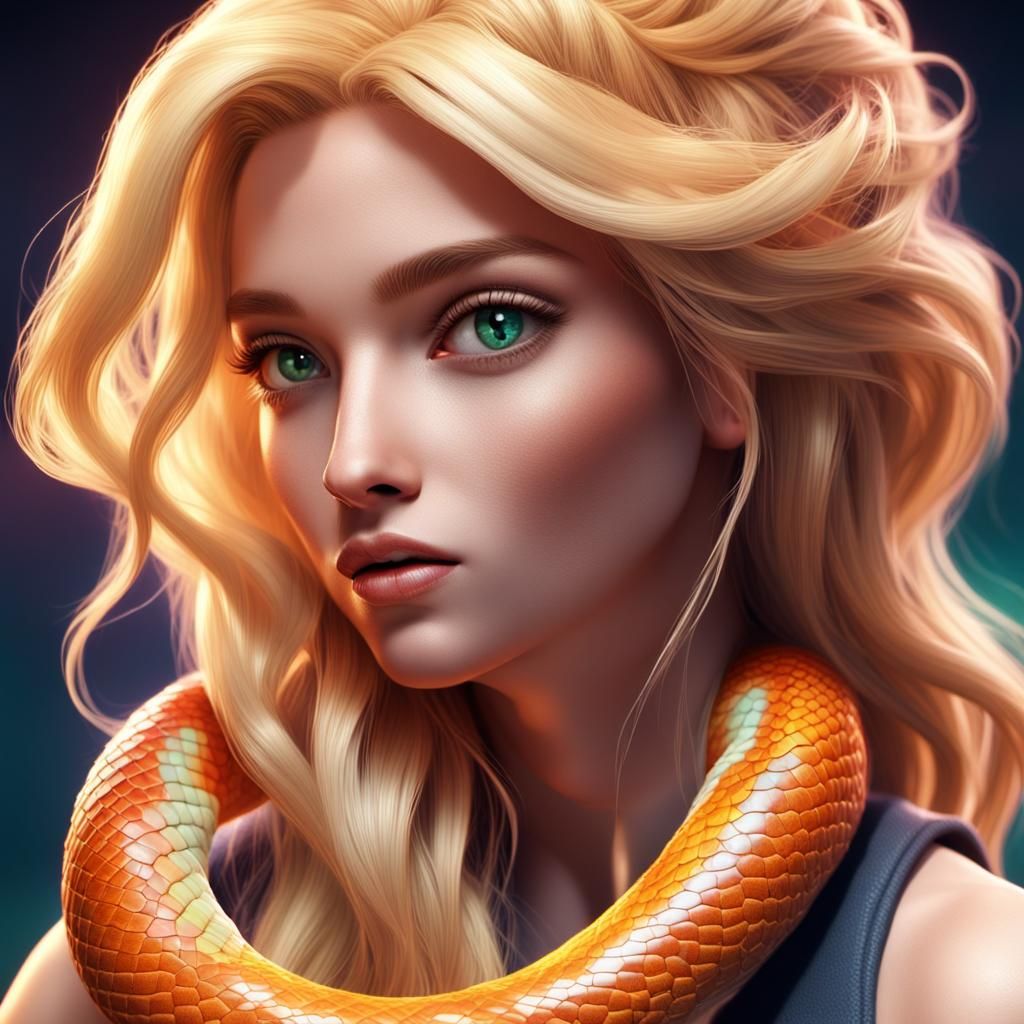 fluffy textured snake animation, flirty and made up, with lo...