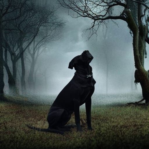 black dog. elegant, beautiful. running. happy.