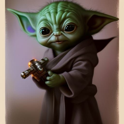 Insanely detailed photograph of an cute, jedi, Baby Yoda kitten ...