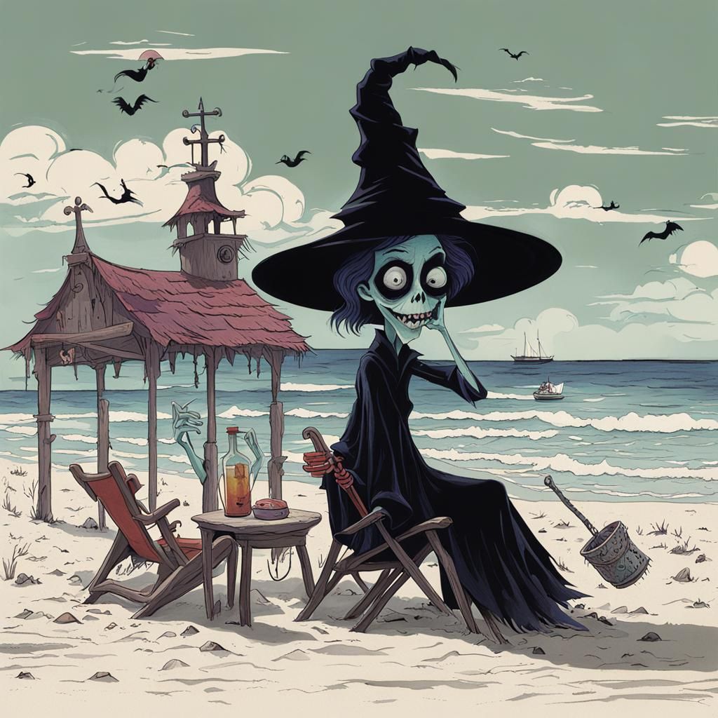 Dark Sinister Fantasy Vacationing Witch Beach // Disney, Pix...