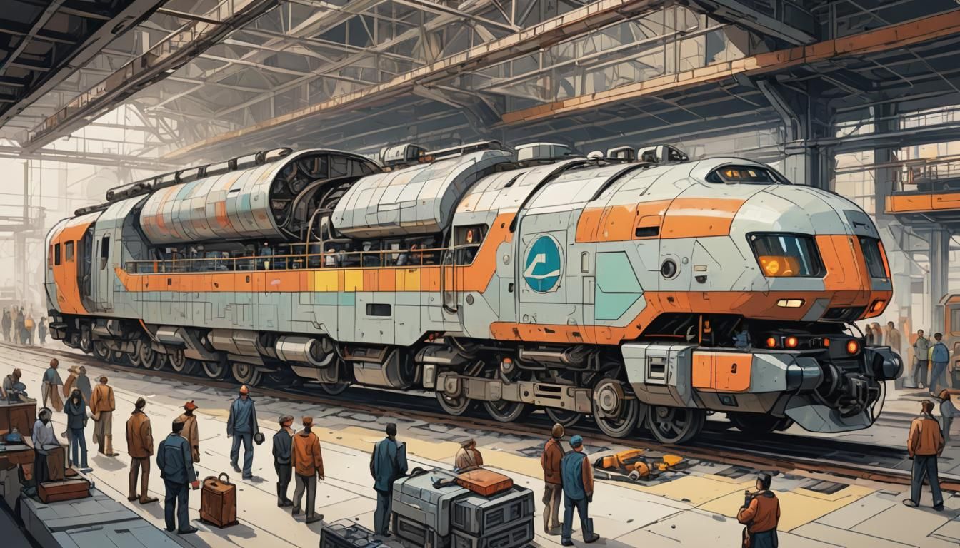 futuristic freight train, locomotive, dystopian