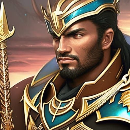 include full body portrait, dark skin, armed with spear and ...