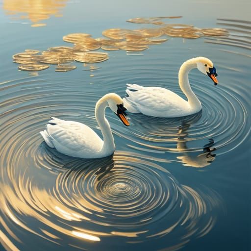 Surreal Swans in Golden Hour Light