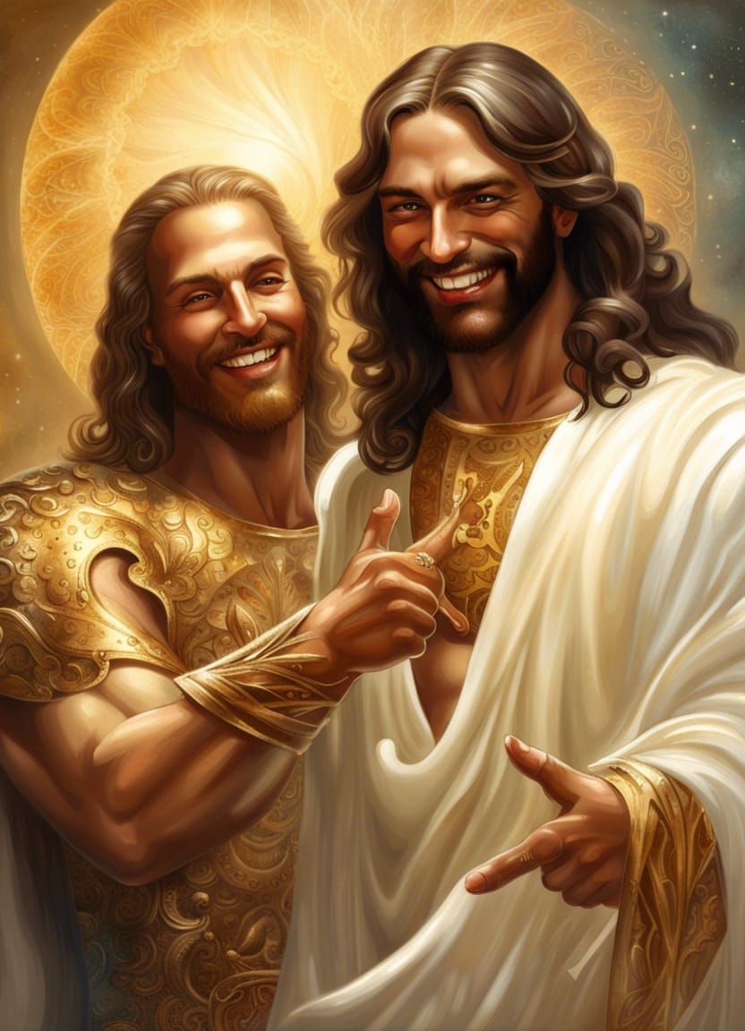 Jesus and Lucifer best yo friends ever 😃 AI Generated Artwork