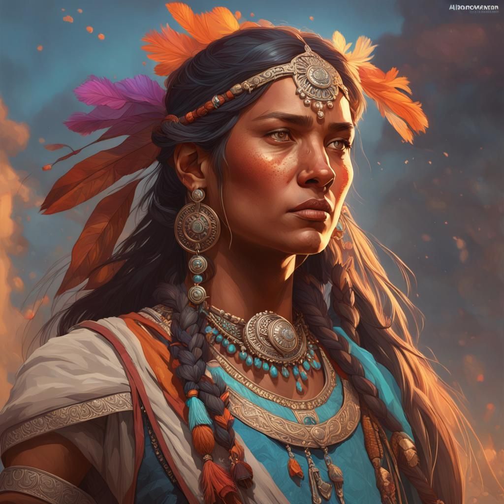 amérindienne et  cheval head and shoulders portrait, 8k reso...