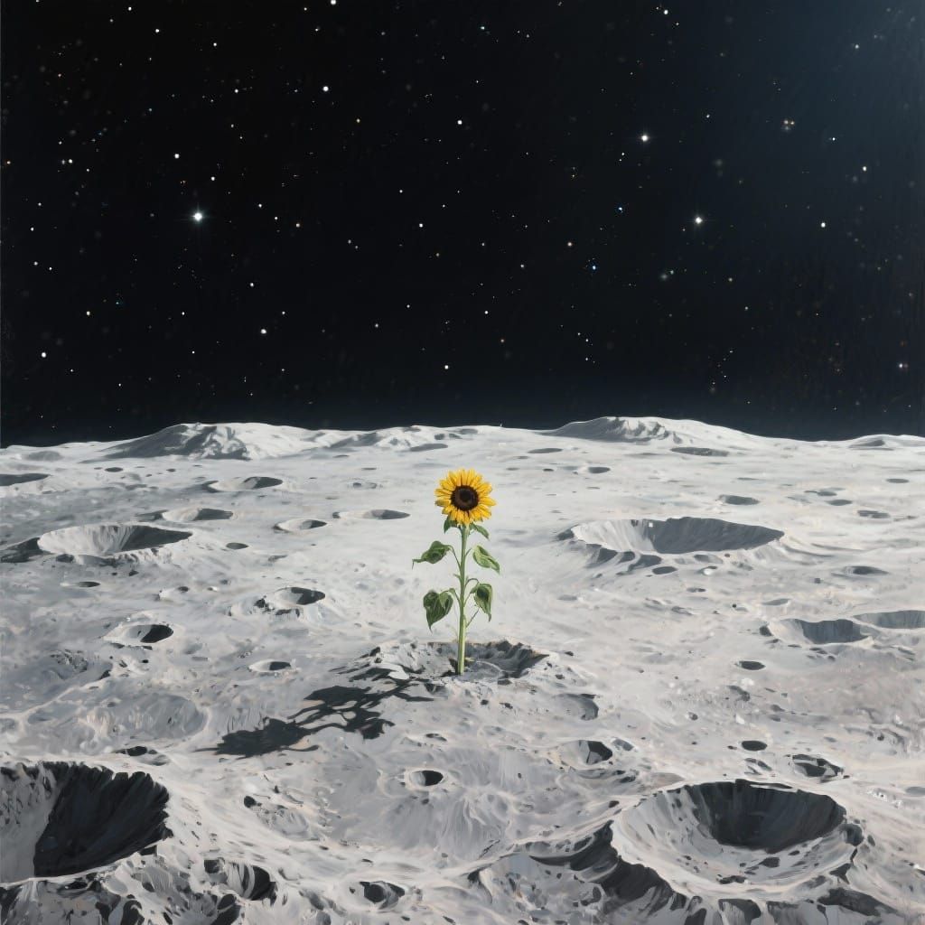 Sunflower Grows on the Moon Surface