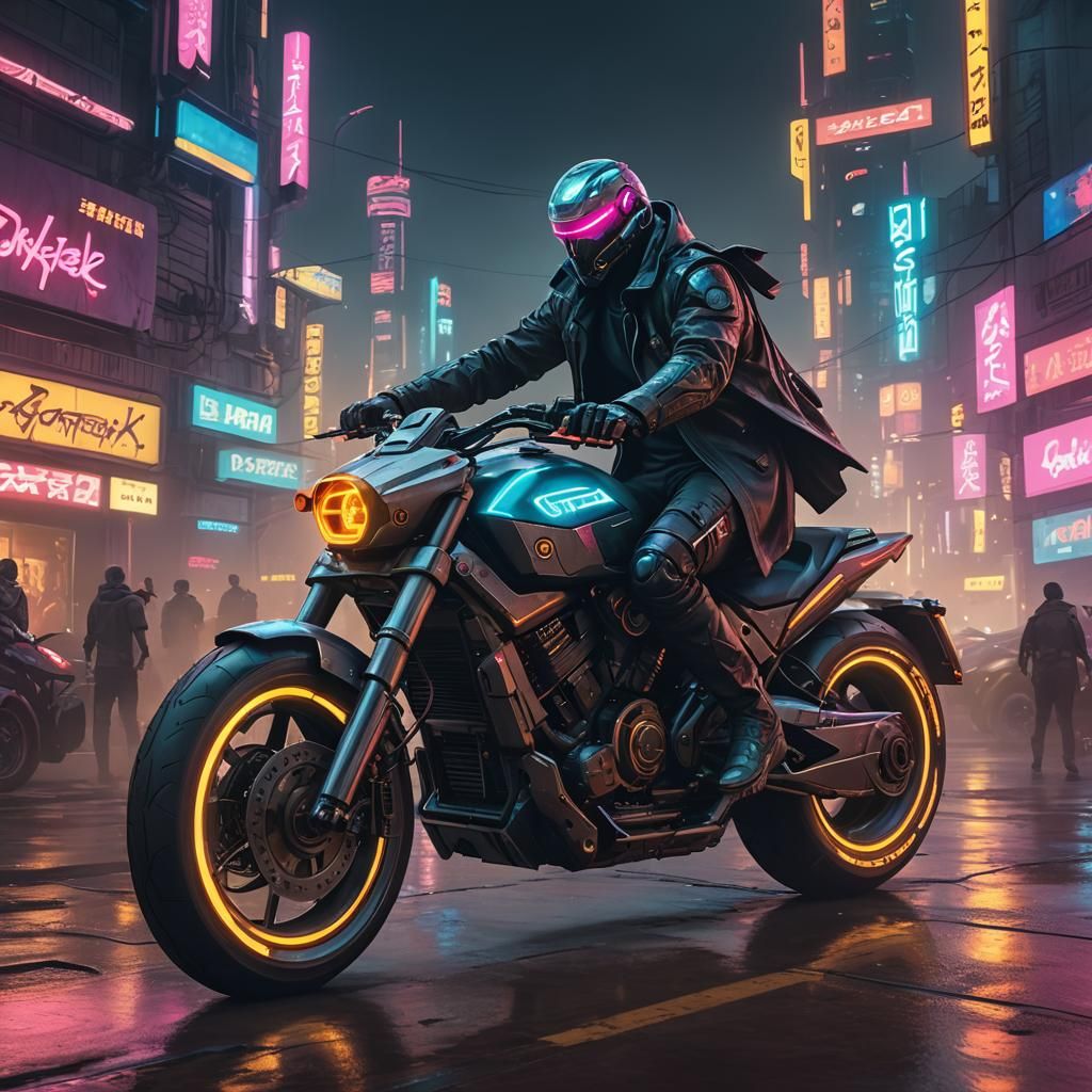 A wizard riding a futuristic motorcycle.