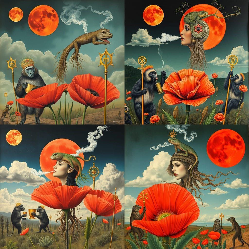Botanical Fantasia with Poppy, Baboons, and Celestial Prophe...