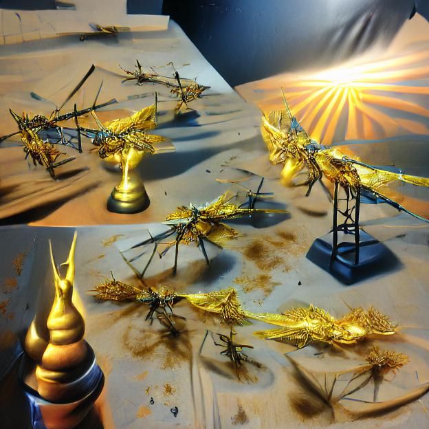 The golden crane flies for the final battle at the end of ti...