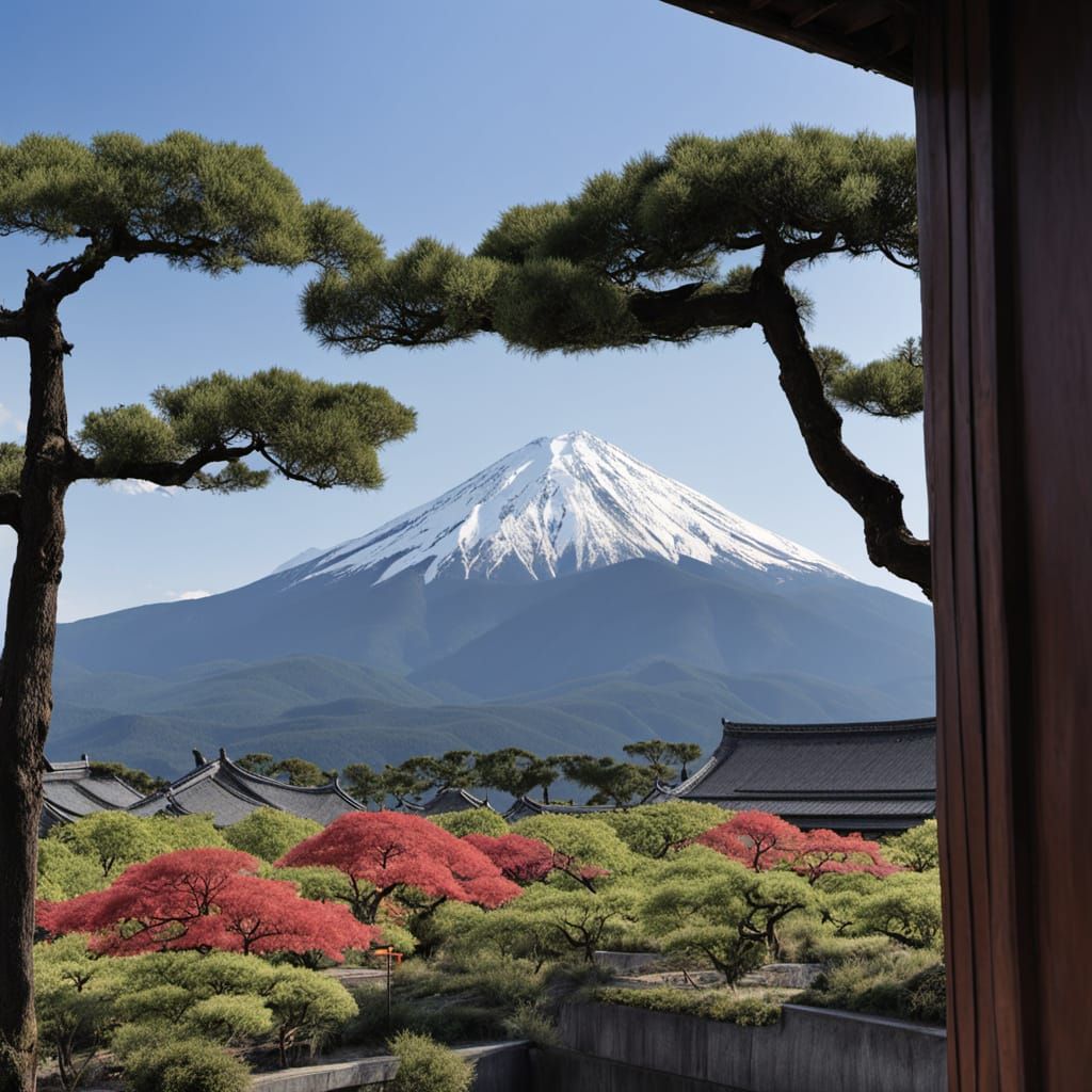 Japanese Woman Enjoying Onsen with Mount Fuji View